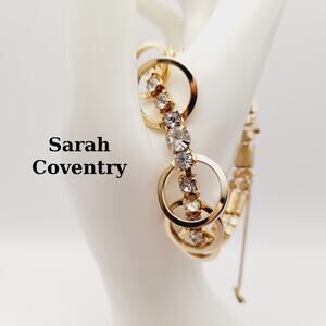 Vintage Sarah Coventry Looped Clear Rhinestone Bracelet – Gold Tone Designer